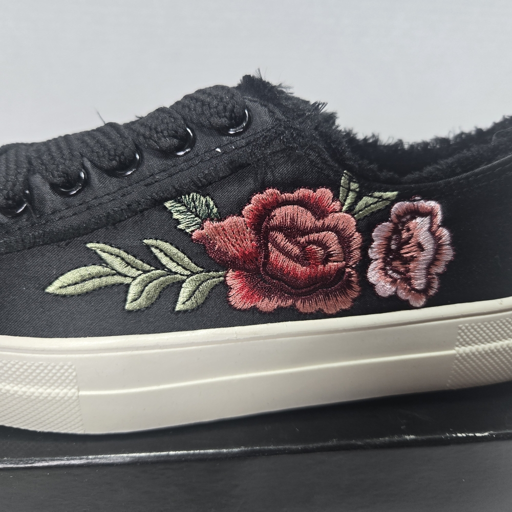 bebe Sport Valle Black Sneakers with Red Floral Embroidery Women's Size 6 - Picture 12 of 15